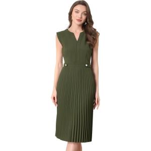 imageAllegra K Summer Dress for Womens 2024 Elegant Sleeveless V Neck ALine Pleated Flowy Midi DressArmy Green