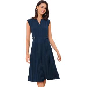 imageAllegra K Summer Dress for Womens 2024 Elegant Sleeveless V Neck ALine Pleated Flowy Midi DressDeep Blue
