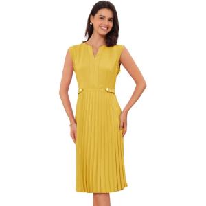 imageAllegra K Summer Dress for Womens 2024 Elegant Sleeveless V Neck ALine Pleated Flowy Midi DressGinger