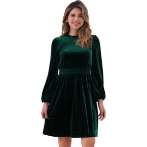 imageAllegra K Velvet Dresses for Womens Smocked Waistline Long Sleeve Wedding Guest DressGreen
