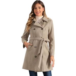 imageAllegra K Winter Trench Coat for Women Overcoat Belted Outwear Double Breasted Mid Long Pea CoatLight Brown