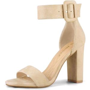 imageAllegra K Womens Ankle Strap Block High Heel SandalsBeige