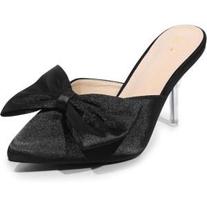 imageAllegra K Womens Bow Heels Satin Pointed Toe Stiletto Heels MulesBlack