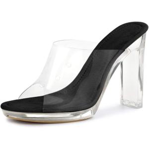 imageAllegra K Womens Clear Heel Platform Open Toe Chunky Heels Slides SandalsBlack