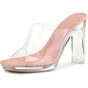 imageAllegra K Womens Clear Heel Platform Open Toe Chunky Heels Slides SandalsPink
