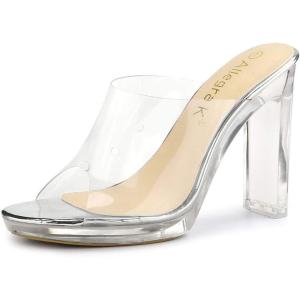 imageAllegra K Womens Clear Heel Platform Open Toe Chunky Heels Slides SandalsSilver