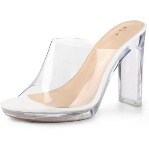 imageAllegra K Womens Clear Heel Platform Open Toe Chunky Heels Slides SandalsWhite