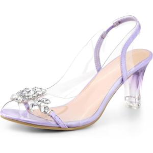 imageAllegra K Womens Clear Slingback Flower Rhinestone Peep Toe Heels SandalsPurple