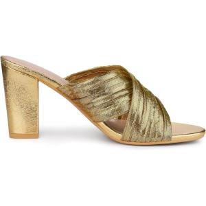 imageAllegra K Womens Crisscross Strap Slip on Block Heel Slide SandalsGold