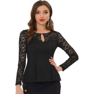 imageAllegra K Womens Dressy Top Formal Wedding Guest Long Sleeve Lace Peplum BlouseBlack