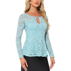 imageAllegra K Womens Dressy Top Formal Wedding Guest Long Sleeve Lace Peplum BlouseBlue