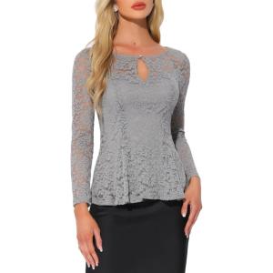 imageAllegra K Womens Dressy Top Formal Wedding Guest Long Sleeve Lace Peplum BlouseGray