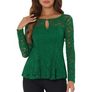 imageAllegra K Womens Dressy Top Formal Wedding Guest Long Sleeve Lace Peplum BlouseGreen