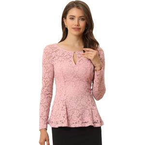 imageAllegra K Womens Dressy Top Formal Wedding Guest Long Sleeve Lace Peplum BlousePink