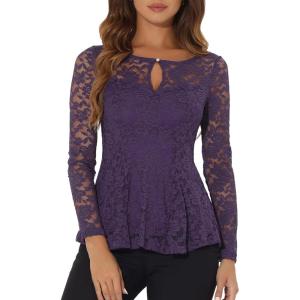 imageAllegra K Womens Dressy Top Formal Wedding Guest Long Sleeve Lace Peplum BlousePurple