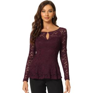 imageAllegra K Womens Dressy Top Formal Wedding Guest Long Sleeve Lace Peplum BlousePurplish Red