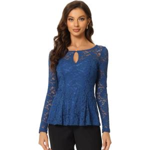 imageAllegra K Womens Dressy Top Formal Wedding Guest Long Sleeve Lace Peplum BlouseRoyal Blue