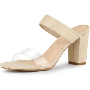imageAllegra K Womens Dual Clear Strap Block Heels Slides SandalsBeige