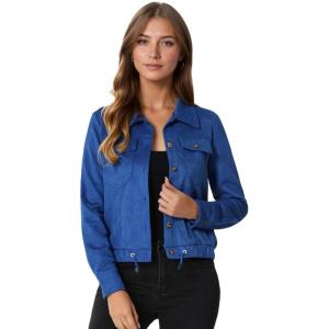 imageAllegra K Womens Faux Suede Jacket Button Down Collar Cropped Biker Motorcycle Jacket Fall Winter CoatRoyal Blue