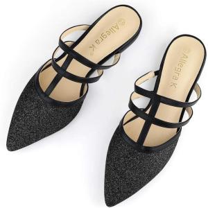imageAllegra K Womens Glitter Pointed Toe Flat MulesBlack