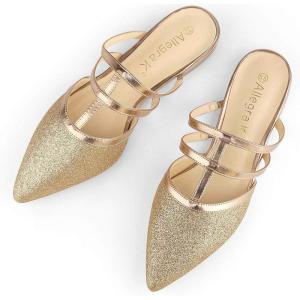 imageAllegra K Womens Glitter Pointed Toe Flat MulesGold