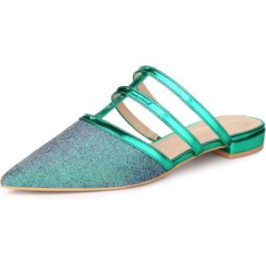imageAllegra K Womens Glitter Pointed Toe Flat MulesGreen