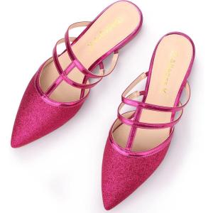 imageAllegra K Womens Glitter Pointed Toe Flat MulesHot Pink