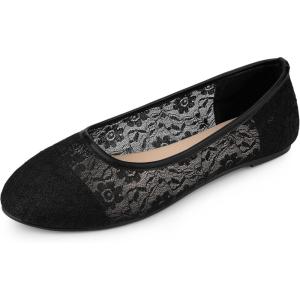 imageAllegra K Womens Lace Mesh Floral Round Toe Slip on Breathable Ballet FlatsBlack