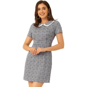 imageAllegra K Womens Peter Pan Dress Short Sleeve Stretchy Slim Fit Elegant Houndstooth Plaid Vintage DressesPurple