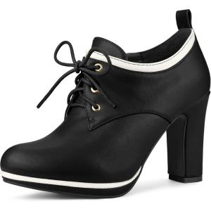 imageAllegra K Womens Platform Lace Up Chunky Heels Ankle BootsBlack