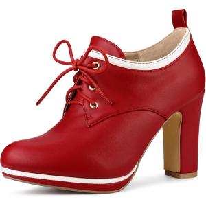 imageAllegra K Womens Platform Lace Up Chunky Heels Ankle BootsRed