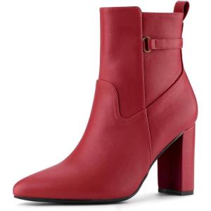 imageAllegra K Womens Pointed Toe Chunky High Heels Ankle BootsRed