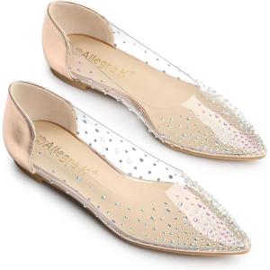imageAllegra K Womens Pointed Toe Clear Rhinestone Ballet FlatsChampagne Gold
