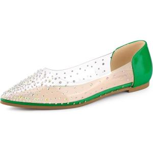 imageAllegra K Womens Pointed Toe Clear Rhinestone Ballet FlatsGreen