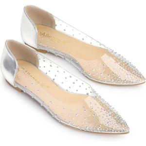 imageAllegra K Womens Pointed Toe Clear Rhinestone Ballet FlatsSilver