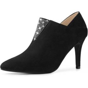 imageAllegra K Womens Pointed Toe Rhinestones Pull on Stiletto Heel Ankle BootiesBlack