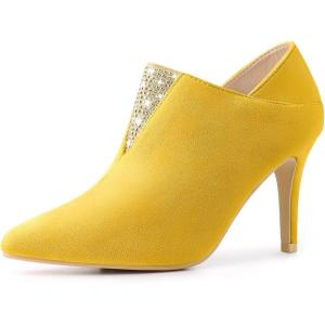 imageAllegra K Womens Pointed Toe Rhinestones Pull on Stiletto Heel Ankle BootiesYellow