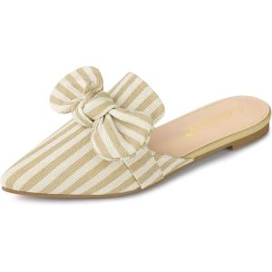 imageAllegra K Womens Pointed Toe Slip on Flat Stripe Bow Slides MulesBeige