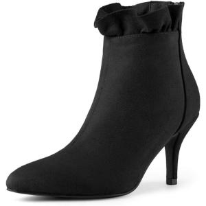 imageAllegra K Womens Pointed Toe Stiletto Heel Ruffle Ankle BootsBlack