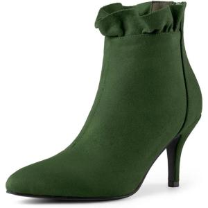 imageAllegra K Womens Pointed Toe Stiletto Heel Ruffle Ankle BootsGreen