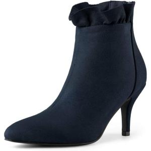imageAllegra K Womens Pointed Toe Stiletto Heel Ruffle Ankle BootsNavy Blue