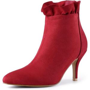 imageAllegra K Womens Pointed Toe Stiletto Heel Ruffle Ankle BootsRed