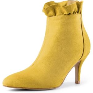 imageAllegra K Womens Pointed Toe Stiletto Heel Ruffle Ankle BootsYellow