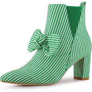imageAllegra K Womens Pointed Toe Zip Striped Chunky Heels Ankle BootsGreen