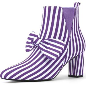 imageAllegra K Womens Pointed Toe Zip Striped Chunky Heels Ankle BootsPurple