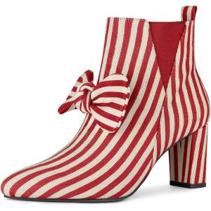 imageAllegra K Womens Pointed Toe Zip Striped Chunky Heels Ankle BootsRed