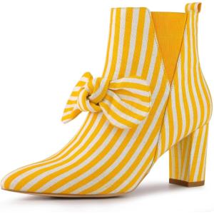 imageAllegra K Womens Pointed Toe Zip Striped Chunky Heels Ankle BootsYellow