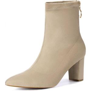imageAllegra K Womens Pointed Toe Zipper Chunky Heels Ankle BootsBeige