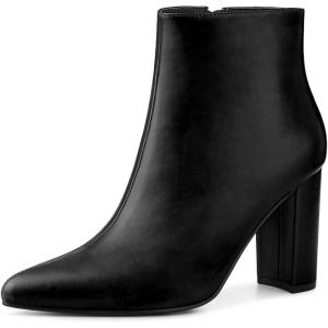 imageAllegra K Womens Pointed Toe Zipper Chunky High Heels Ankle BootsBlack