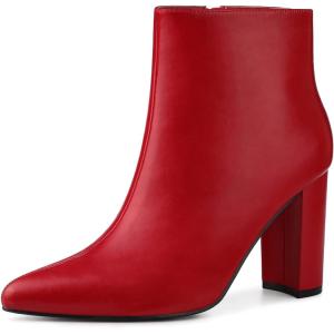 imageAllegra K Womens Pointed Toe Zipper Chunky High Heels Ankle BootsRed